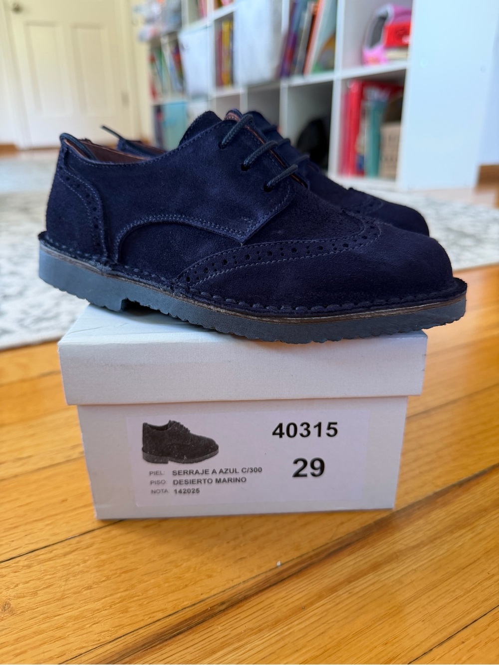 Navy Suede Kids Wingtip Dress Shoes